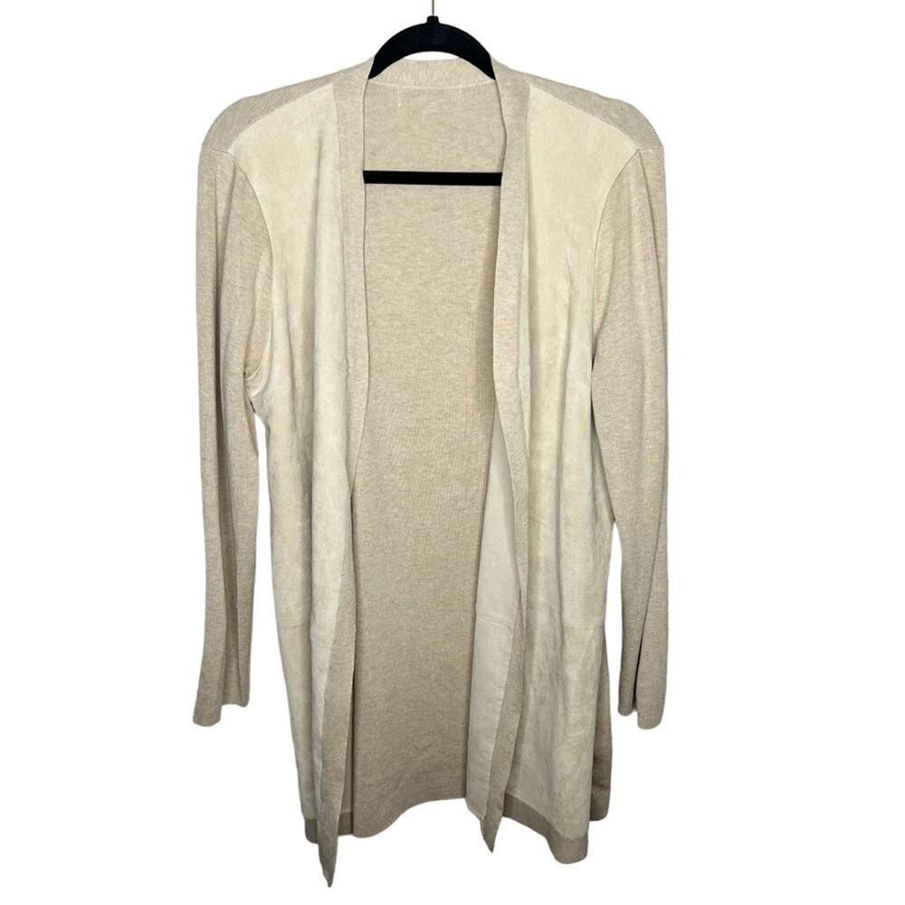 CALVIN KLEIN / oatmeal tan faux suede open front cardigan sweater jacket / S/M
